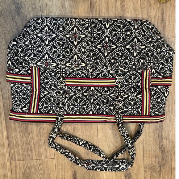 Vera Bradley Large “Barcelona” Tote Bag Black Cream Floral Quilted Travel Purse - Picture 2 of 11